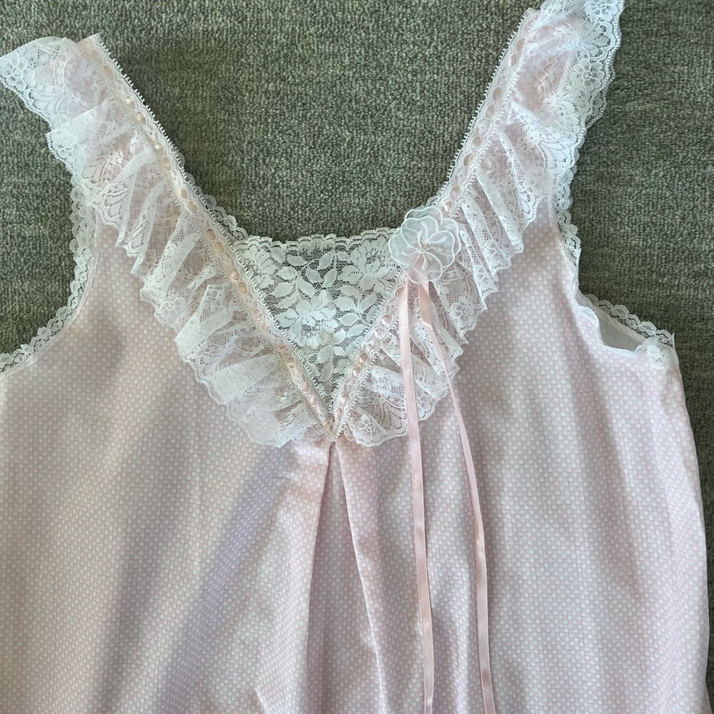 Vintage Brandywine Mini Checkerboard Pink/White Coquette Nightgown - Picture 7 of 10